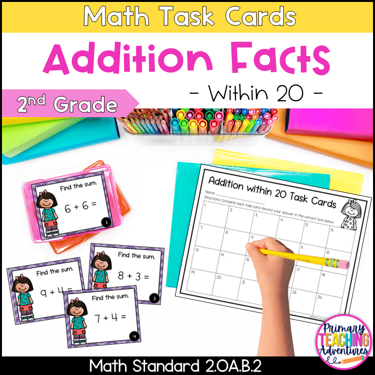 Addition Facts within 20 Task Cards 2nd Grade